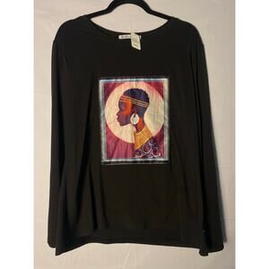 Ko Ko Ailis Purple Woman Bedazzled Graphic Print Black Long Sleeve Shirt 2XL